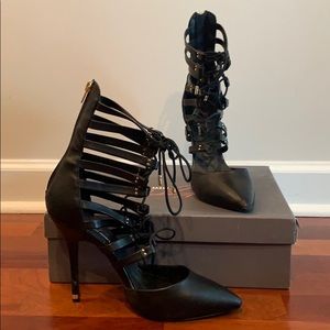 Black Steve Madden strappy lace up pumps